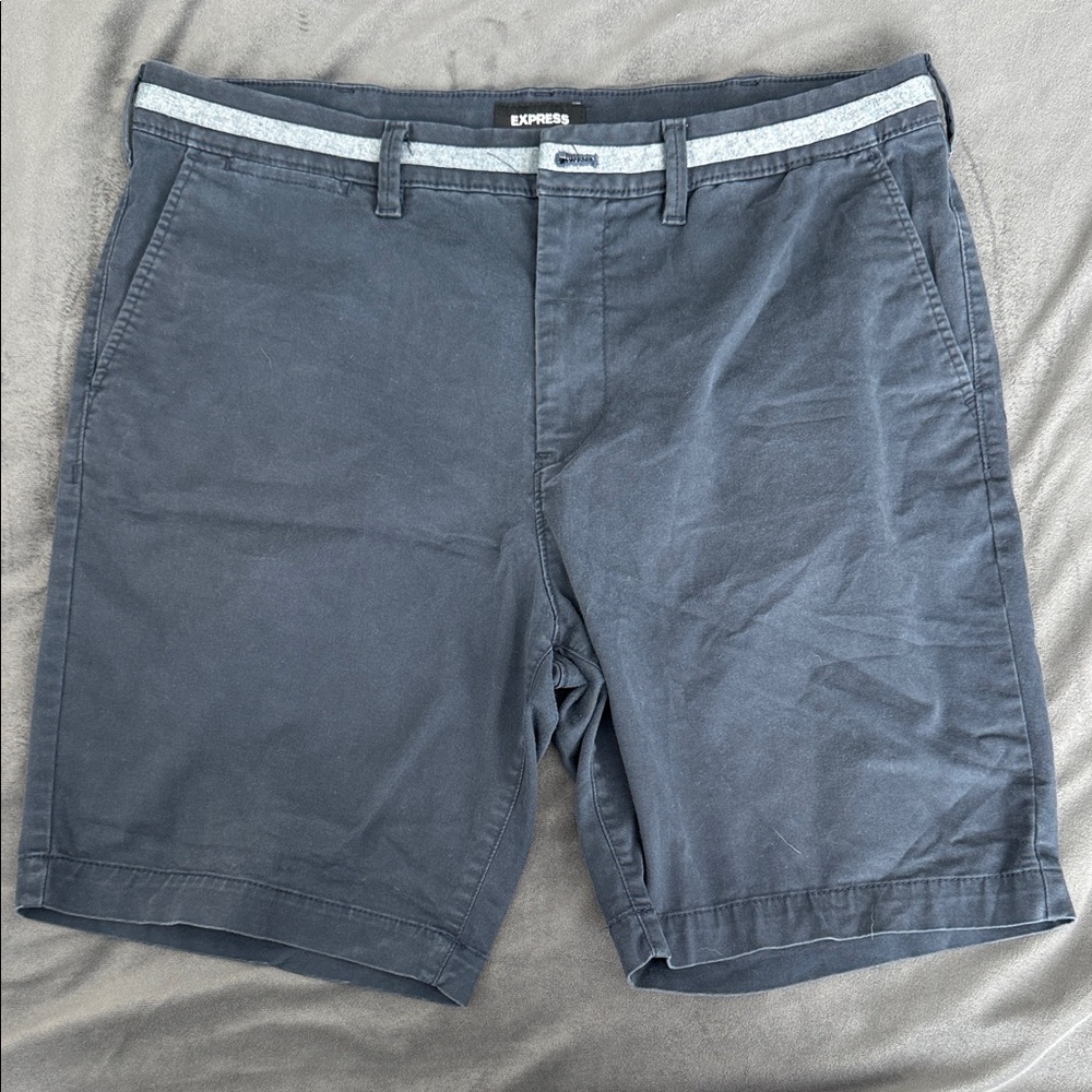 Express Men's Dark Blue Flat Front Shorts